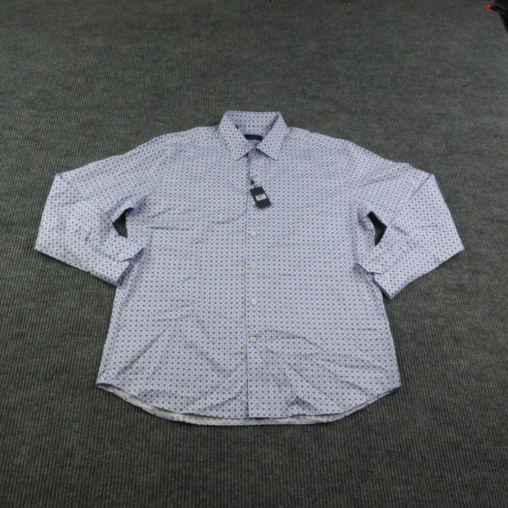 David Donahue Dress Shirt Mens XL Blue Purple Geometric Classic Point Collar NWT